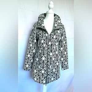 Women’s Medium Thich Cotton Black White Art Deco Teddy Jacket Coat‎ Funnel Neck